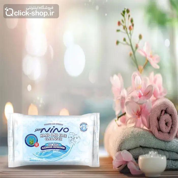 دستمال مرطوب پاک کننده دست و صورت نینو 10 عددی
